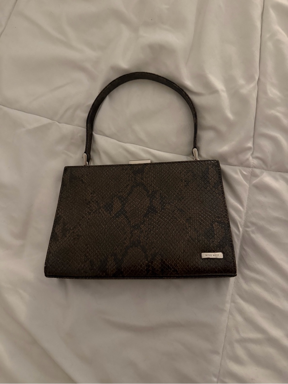 Nine West Snake-Embossed Top-Handle Women's Bag in Dark Brown